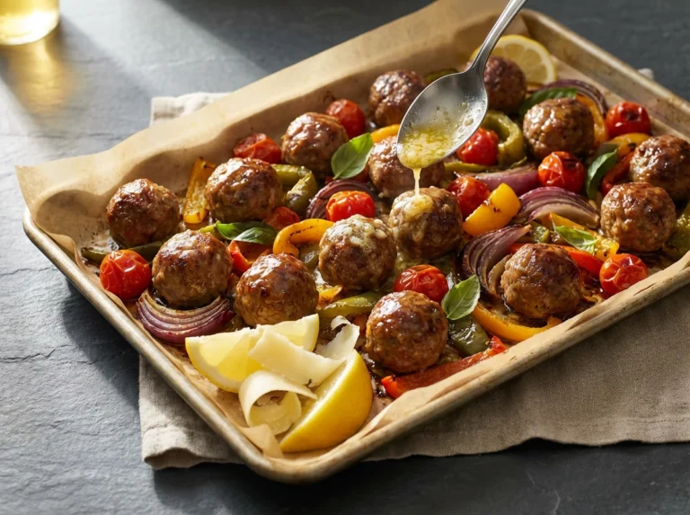 Sheet Pan Frozen Meatballs & Veggies: Oven-baked Garlic Parm Dinner